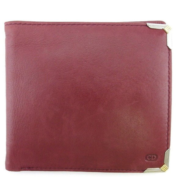 DIOR Two-fold wallet CD Mark Bordeaux Leather Auth USED T18173 - Picture 1 of 8